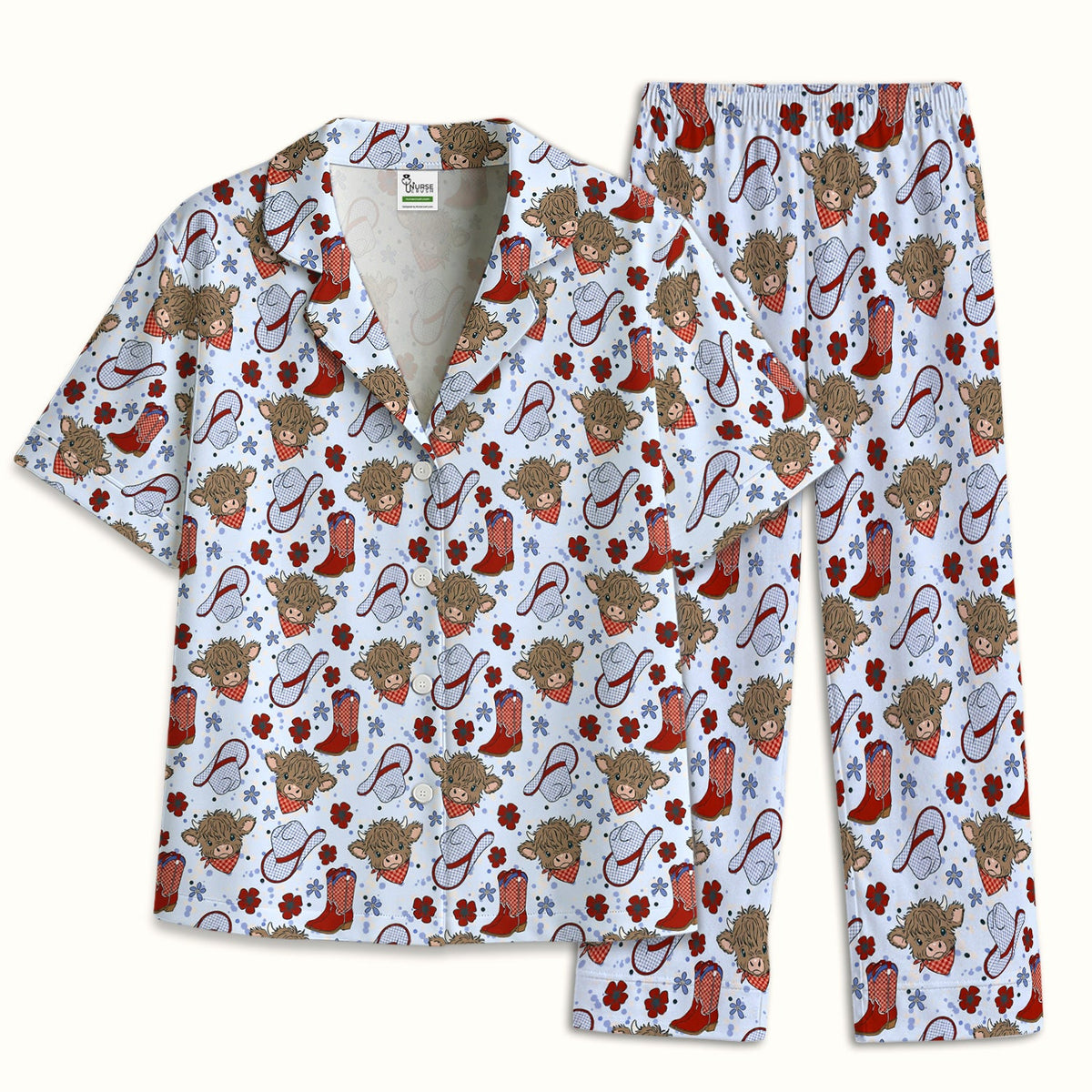 Highland Cow Cowboy Boots Pajama Set