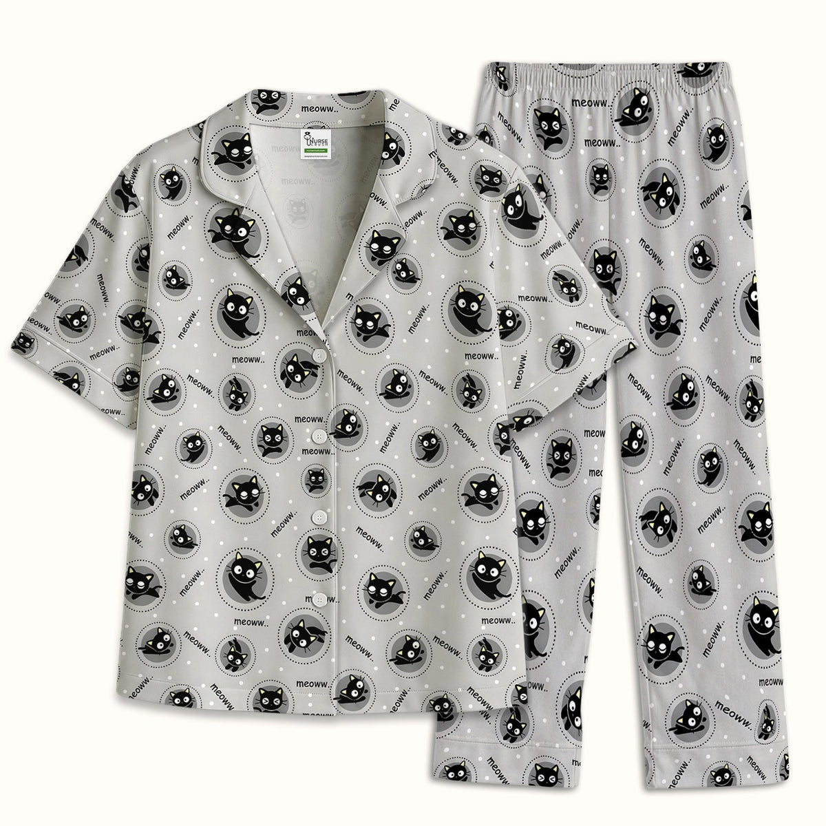 Black Cat Meow Pajama Set