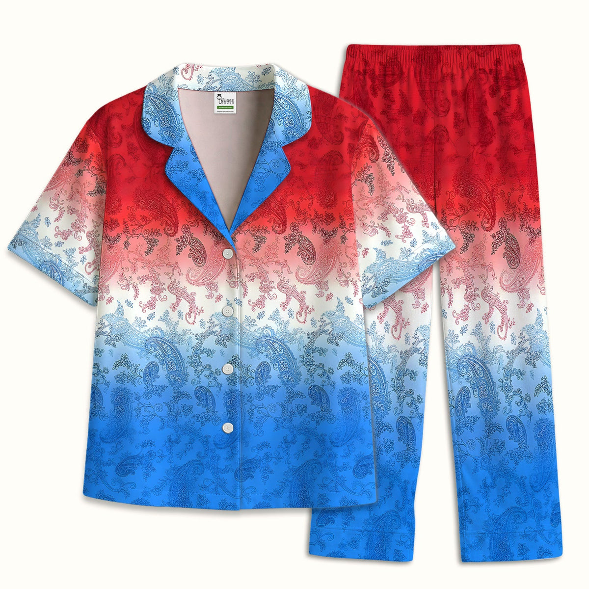 Red Blue Paisley Ombre Pajama Set