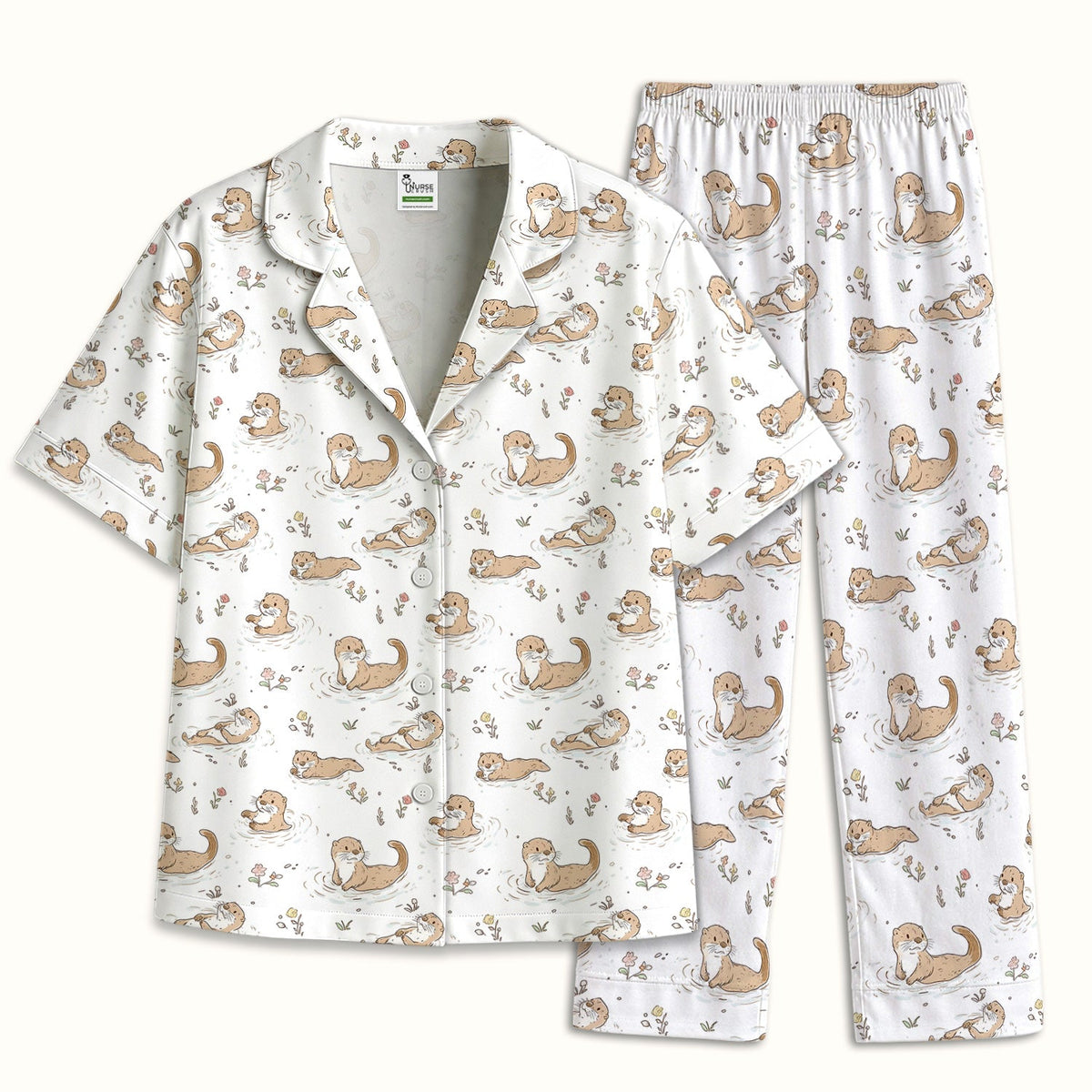 Otter Swimming Floating Water Nurse Pajama Set