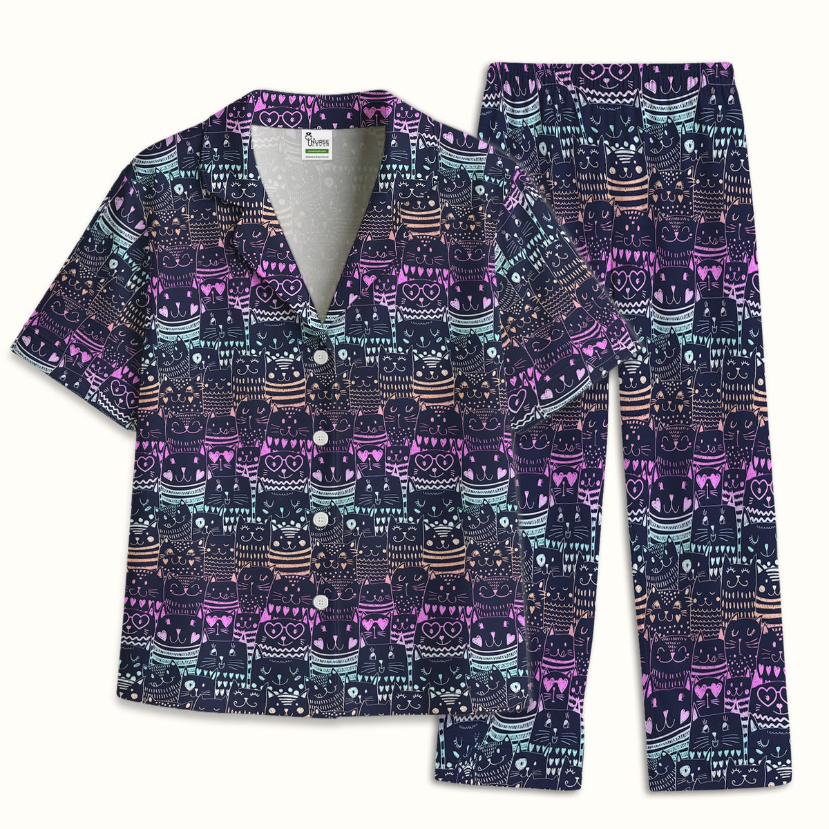 Neon Cat Faces Pajama Set