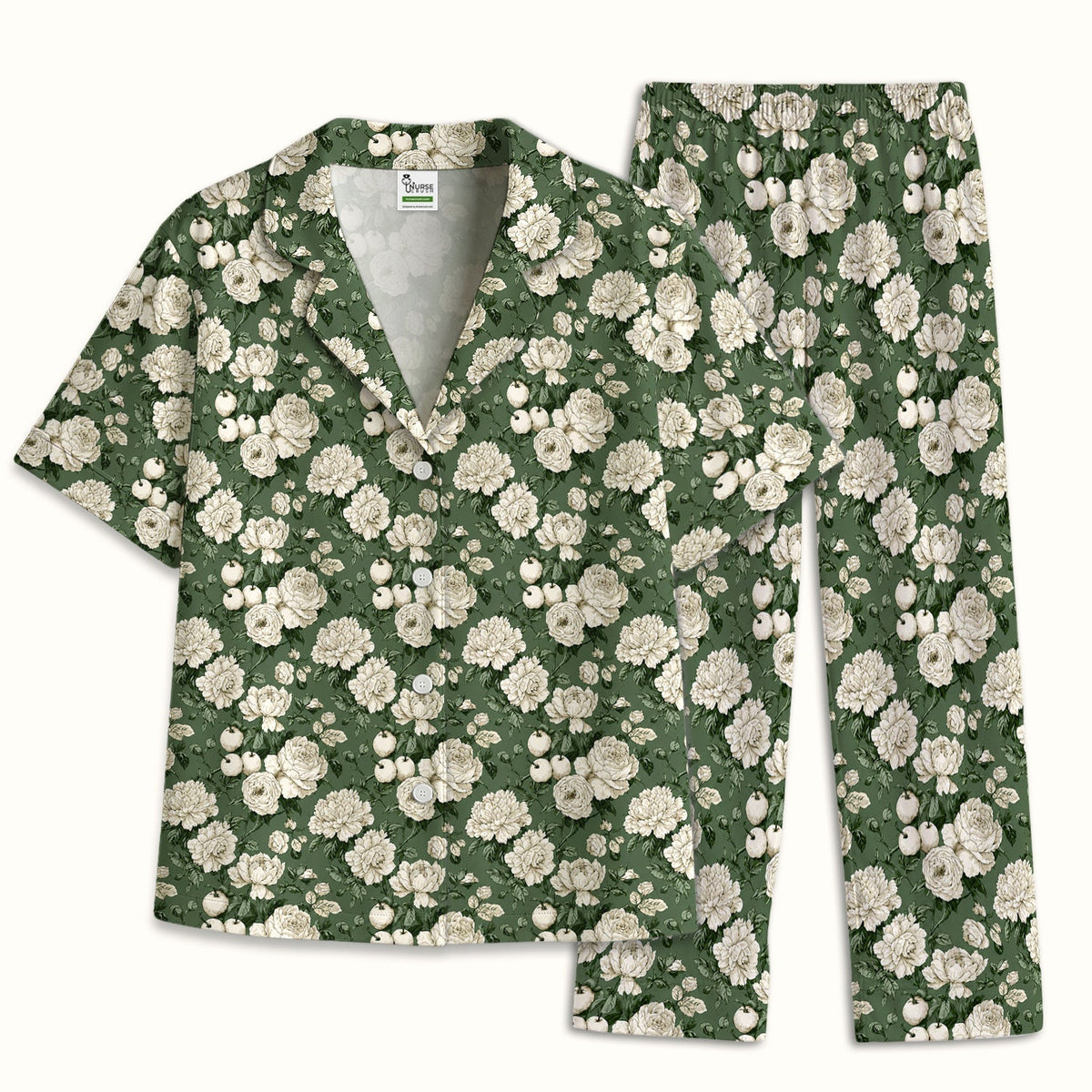Elegant White Rose Garden Pajama Set
