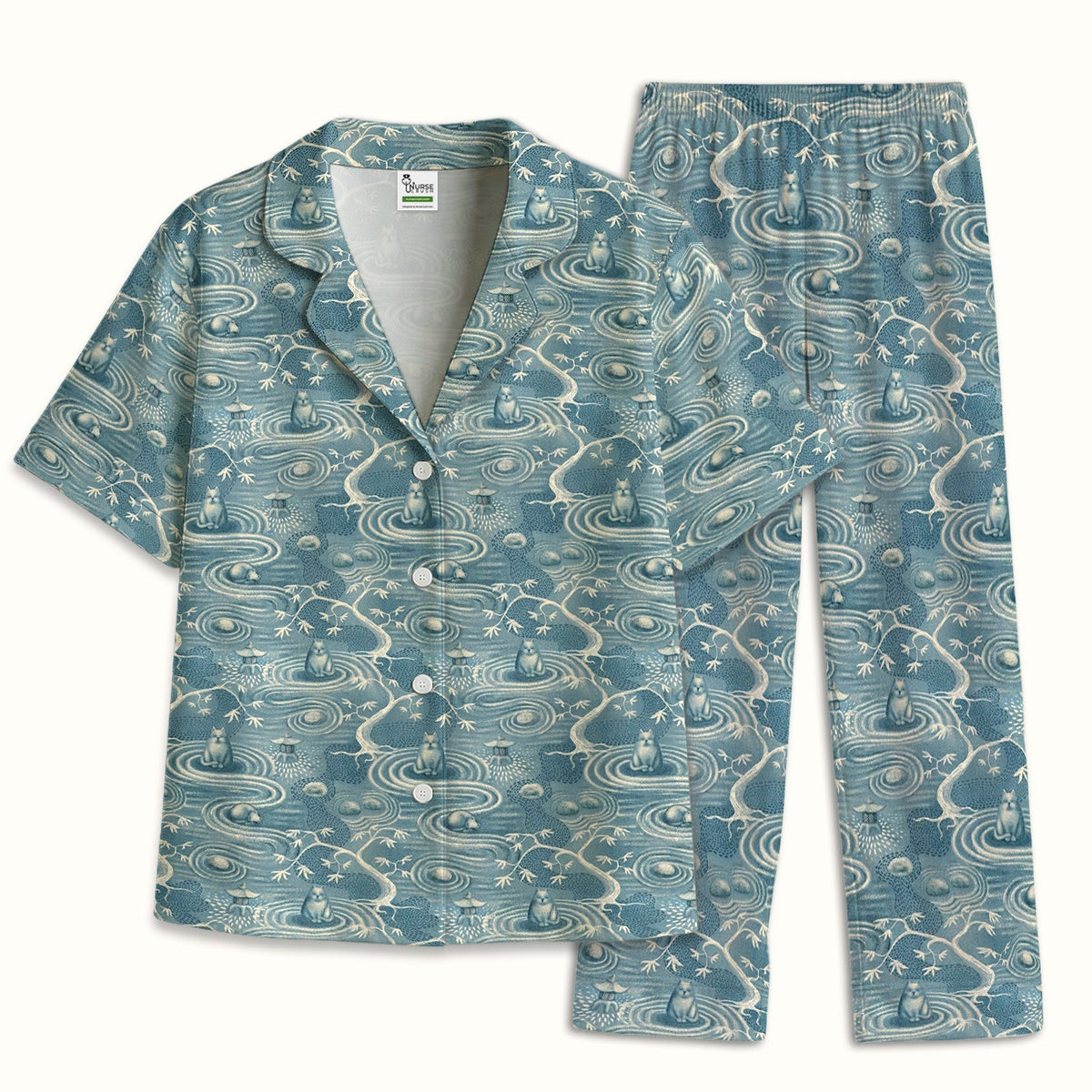 Zen Cat Water Garden Pajama Set