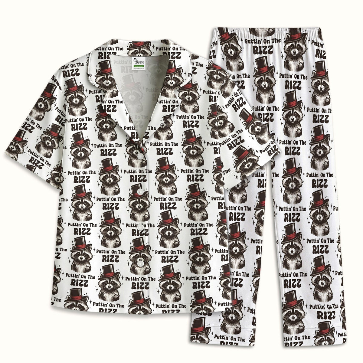 Raccoon Top Hat Rizz Pajama Set