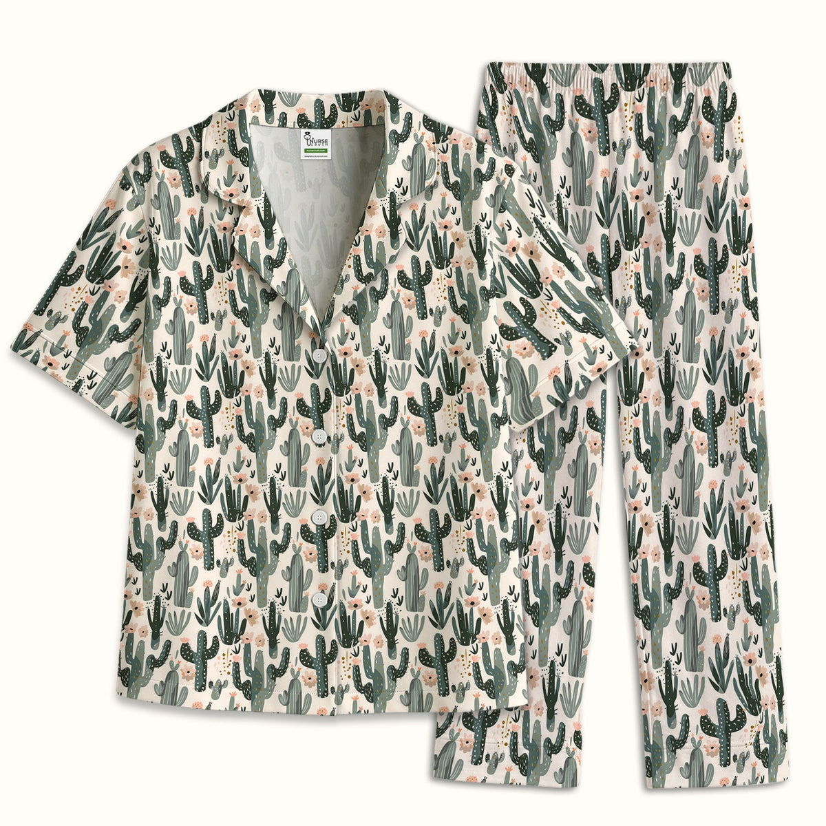 Green Cactus Desert Blossom Pajama Set