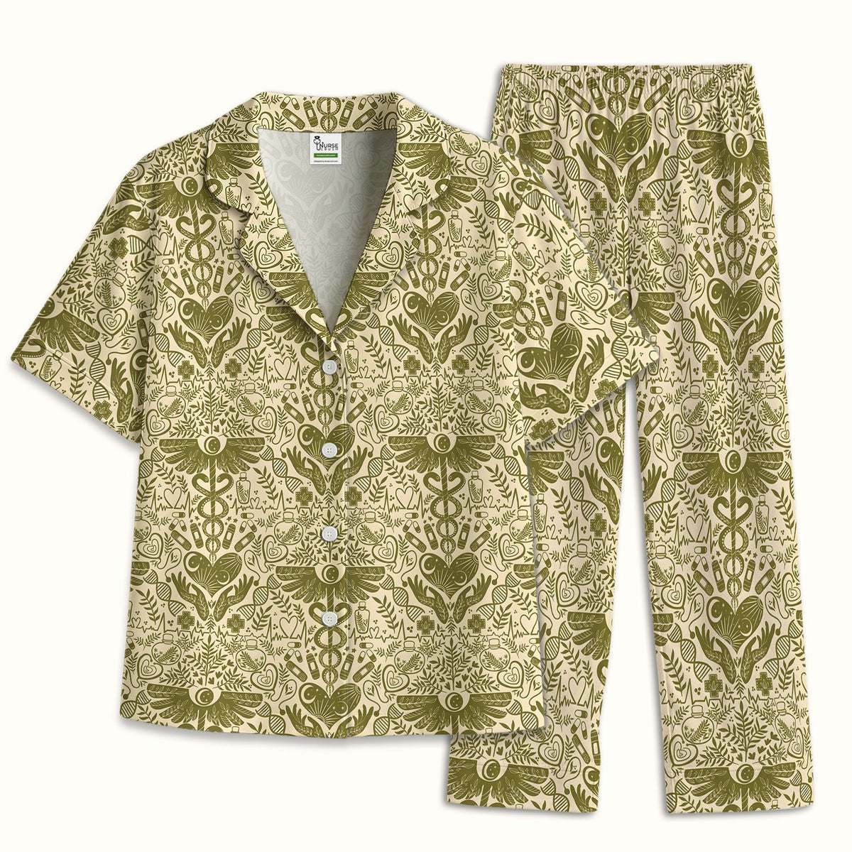 Botanical Caduceus Heart Nurse Pajama Set