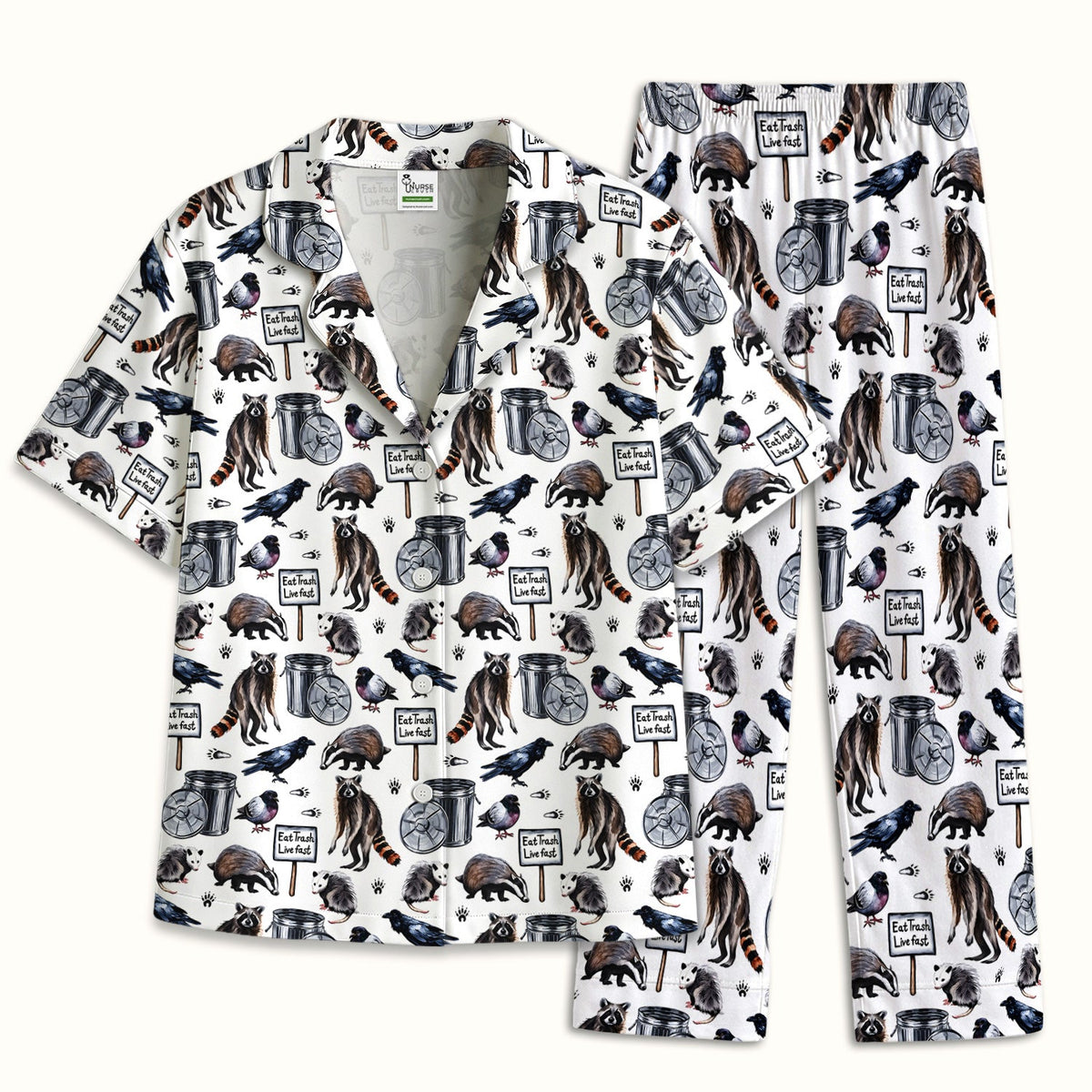 Raccoon Opossum Eat Trash Pajama Set