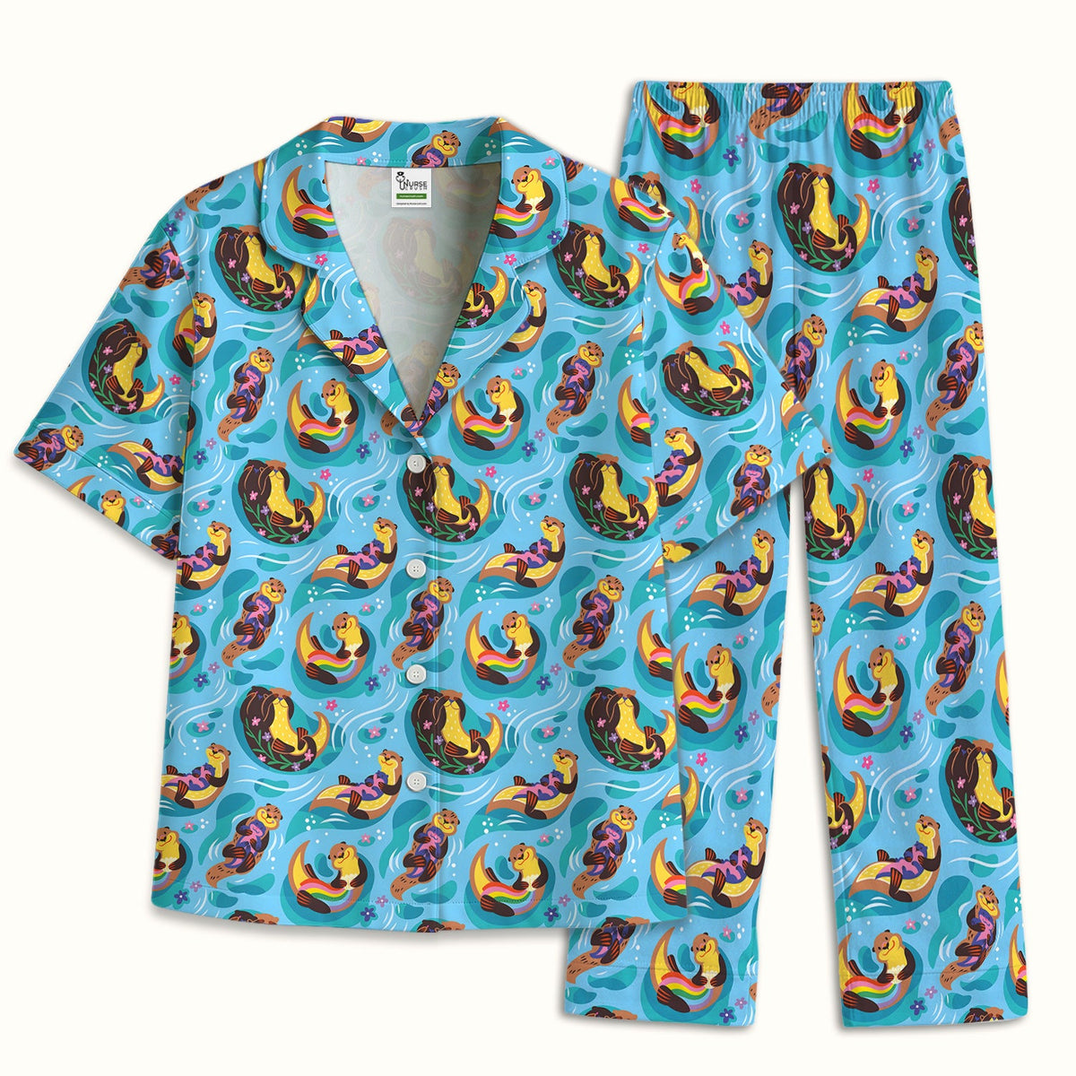 Otter Floating River Rainbow Nurse Pajama Set