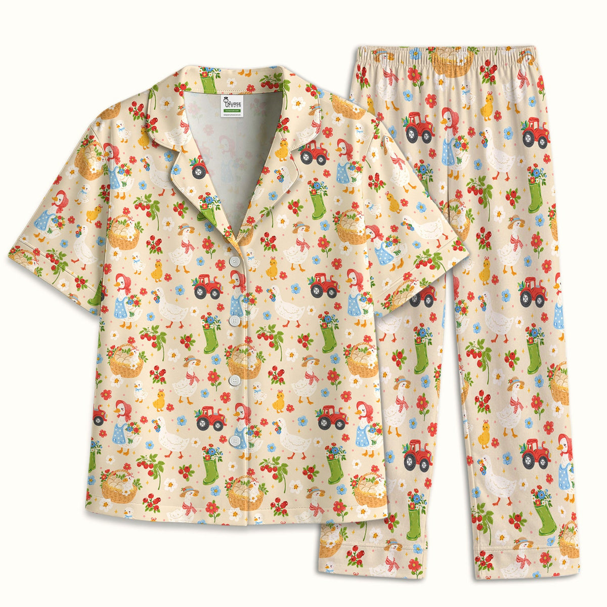 Farm Duck Chicken Tractor Flower Basket Pajama Set
