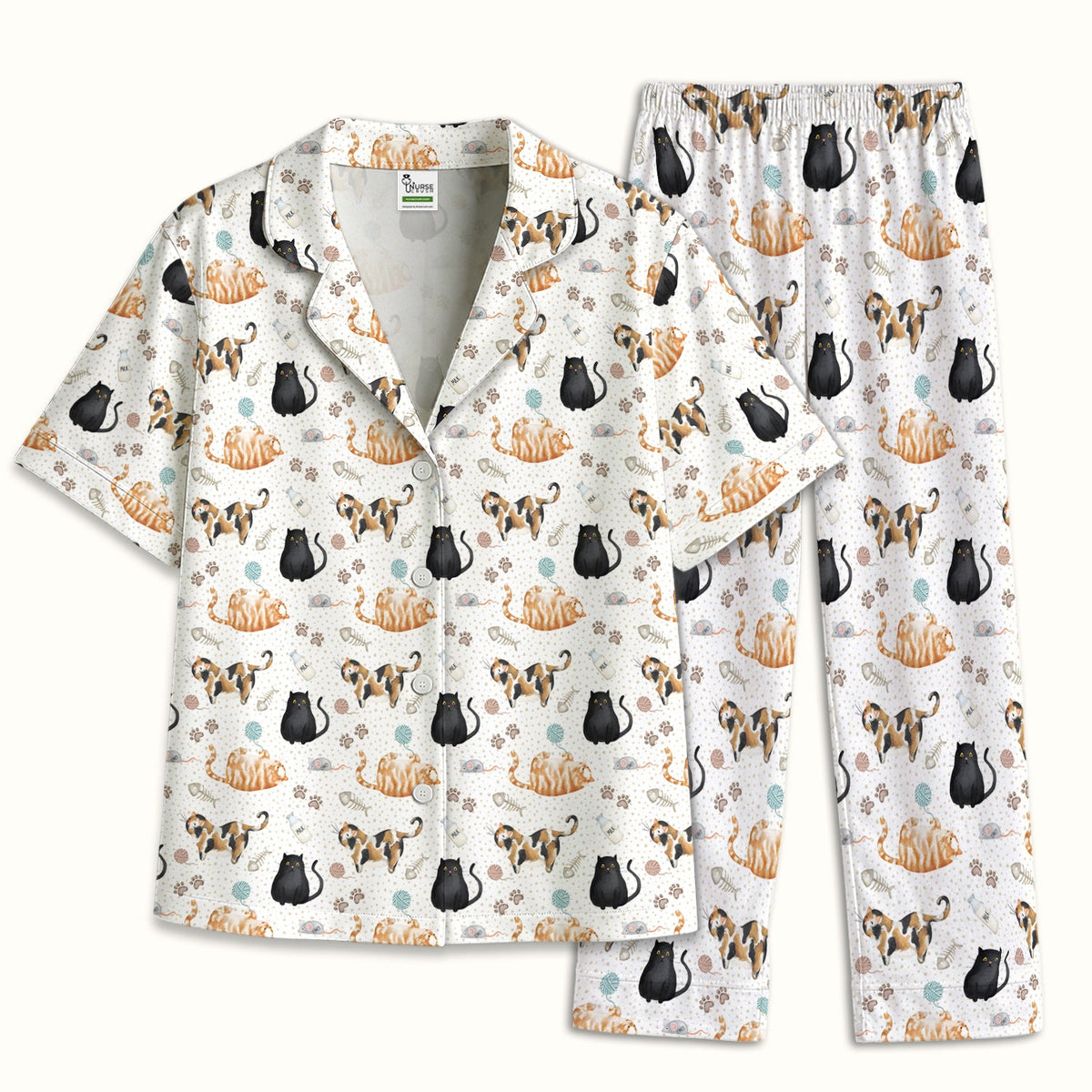 Cat Yarn Paw Nurse Pajama Set