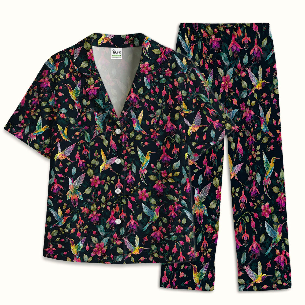 Hummingbird Fuchsia Bloom Pajama Set For Nurse
