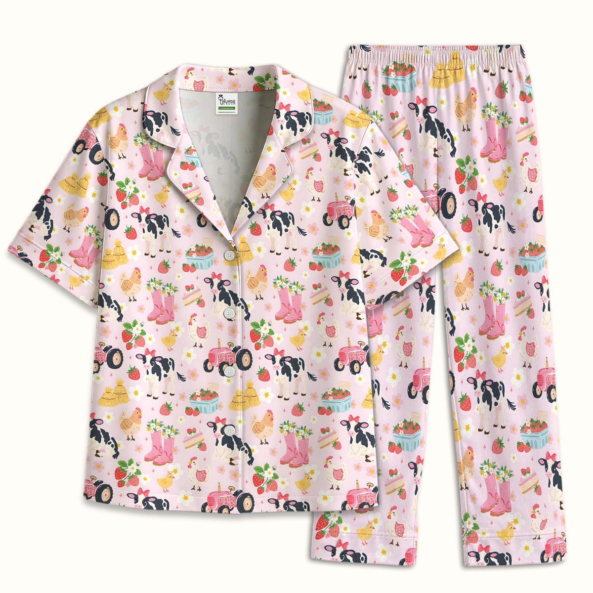 Farm Animals Strawberry Garden Pajama Set