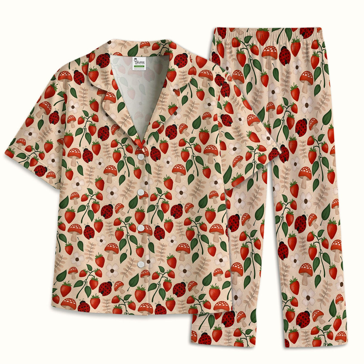 Strawberry Ladybug Mushroom Floral Pajama Set