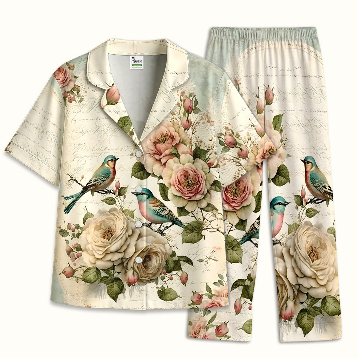Vintage Birds Rose Pajama Set