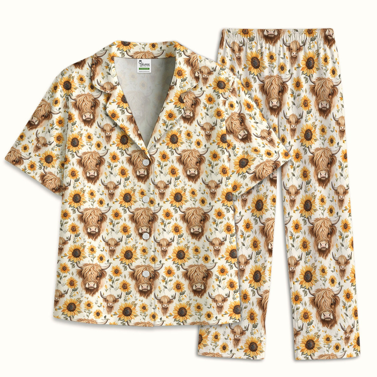Highland Cow Sunflower Pajama Set For Nurse