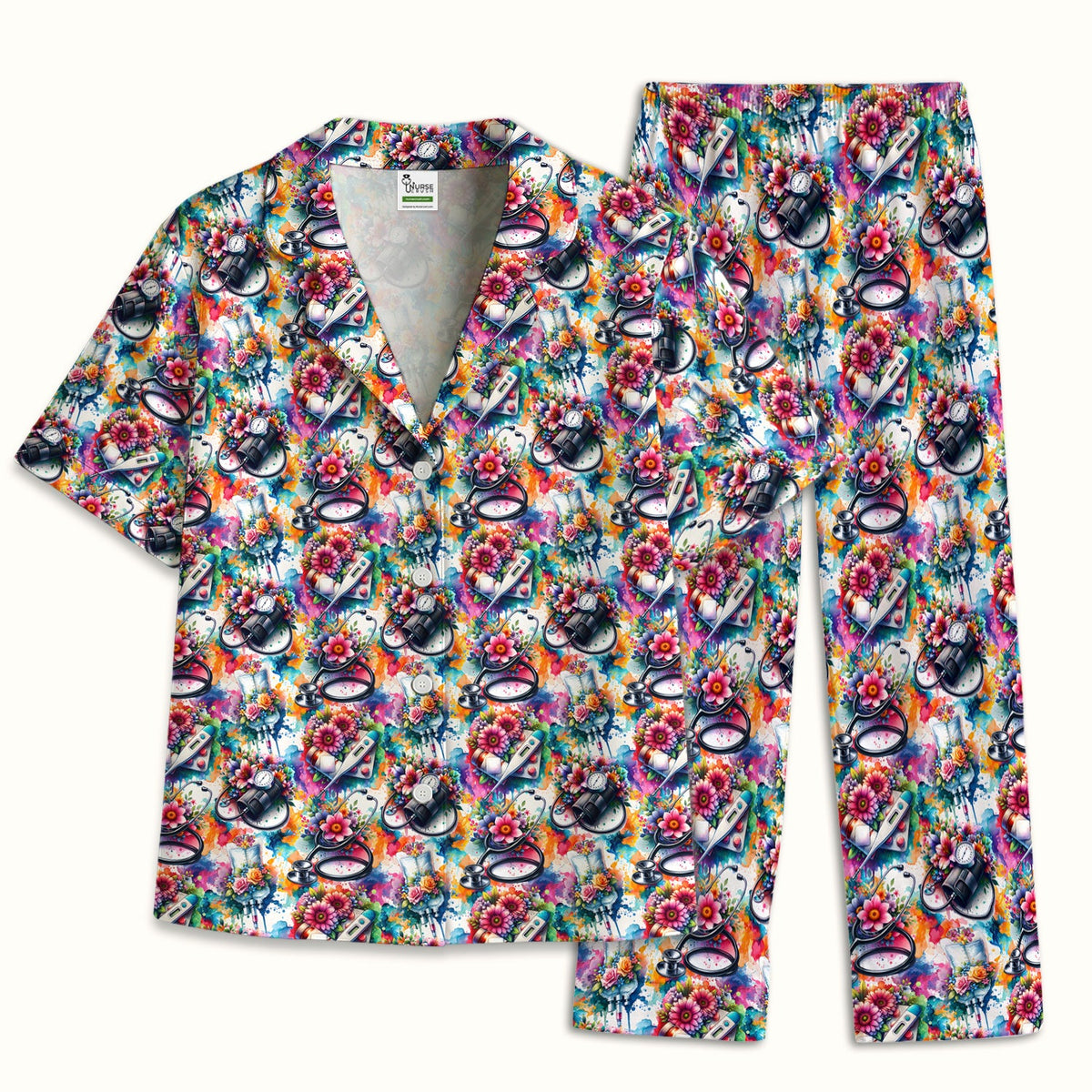 Colorful Medical Tools Floral Pajama Set
