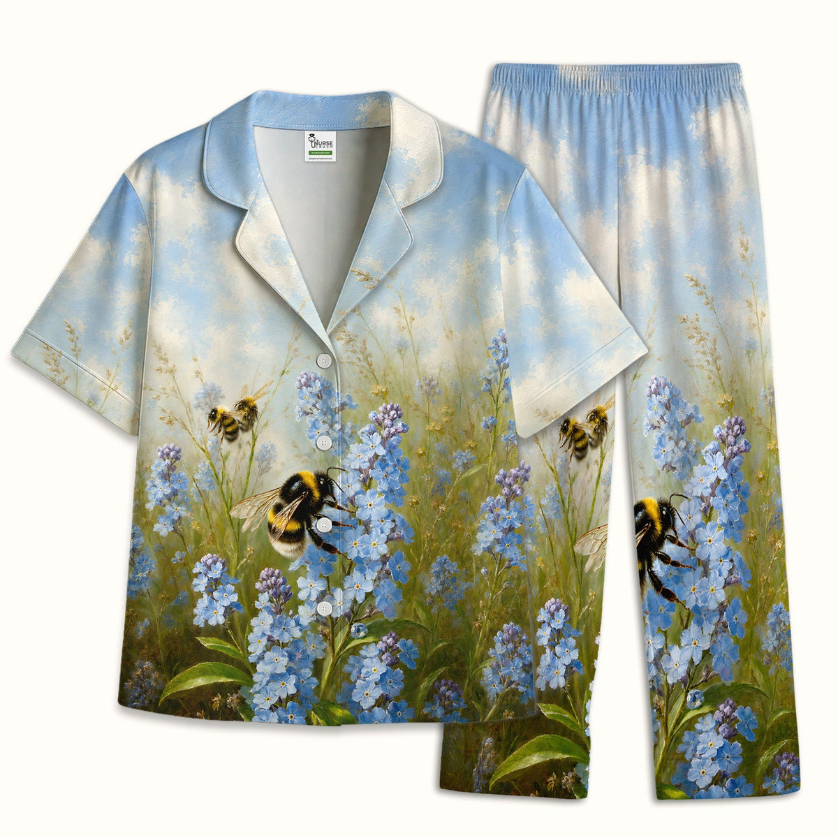 Whimsical Bumblebee Blue Blossom Pajama Set