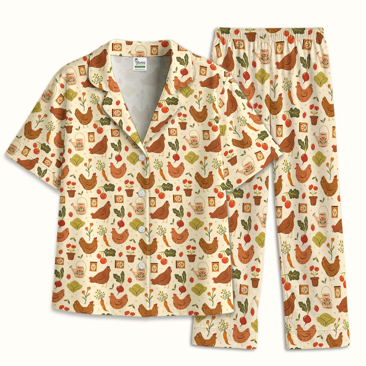 Rustic Farm Chicken Vegetable Pajama Set