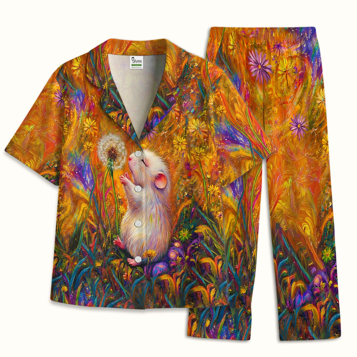 Whimsical Mouse Dandelion Nurse Pajama Set