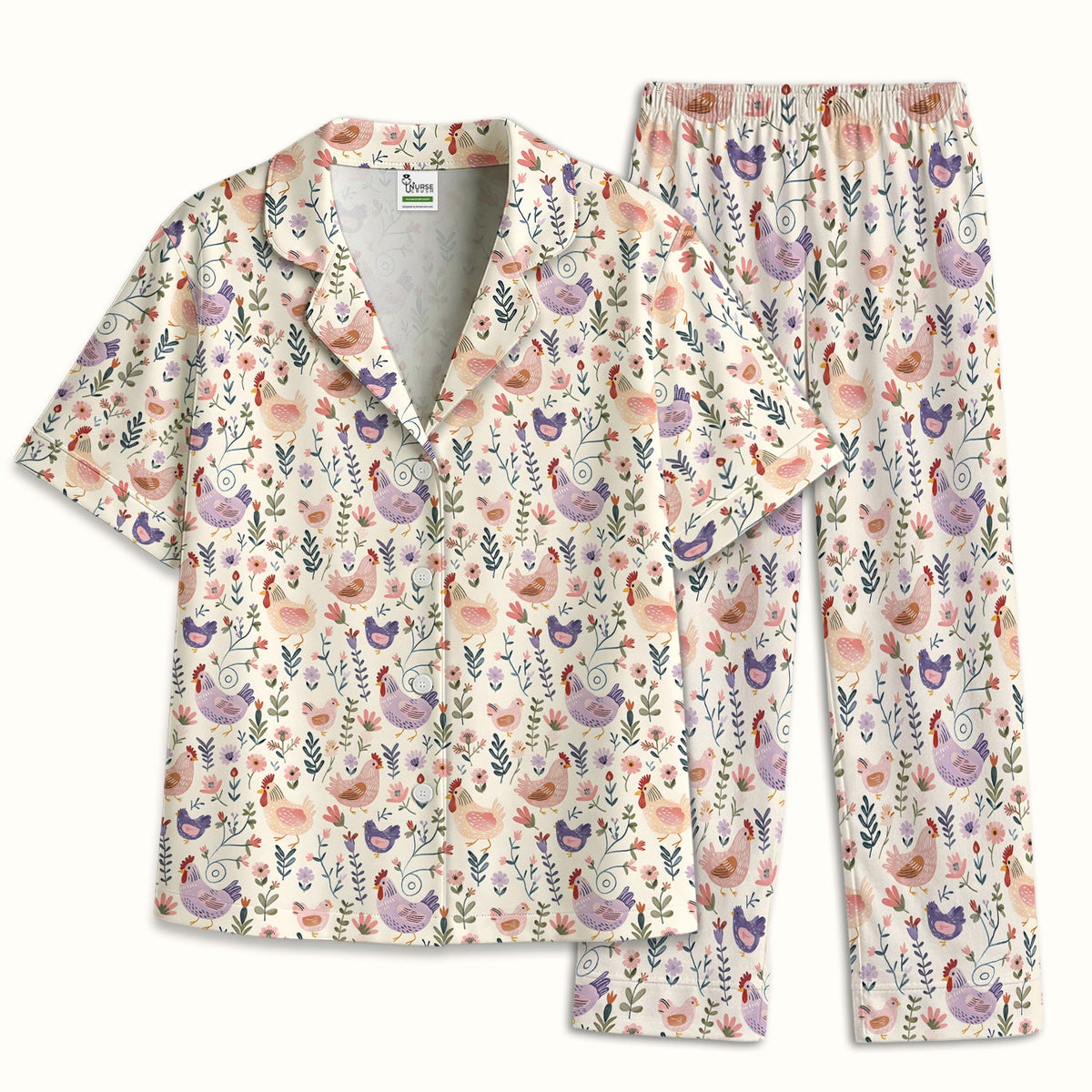 Farm Chicken Floral Garden Pajama Set