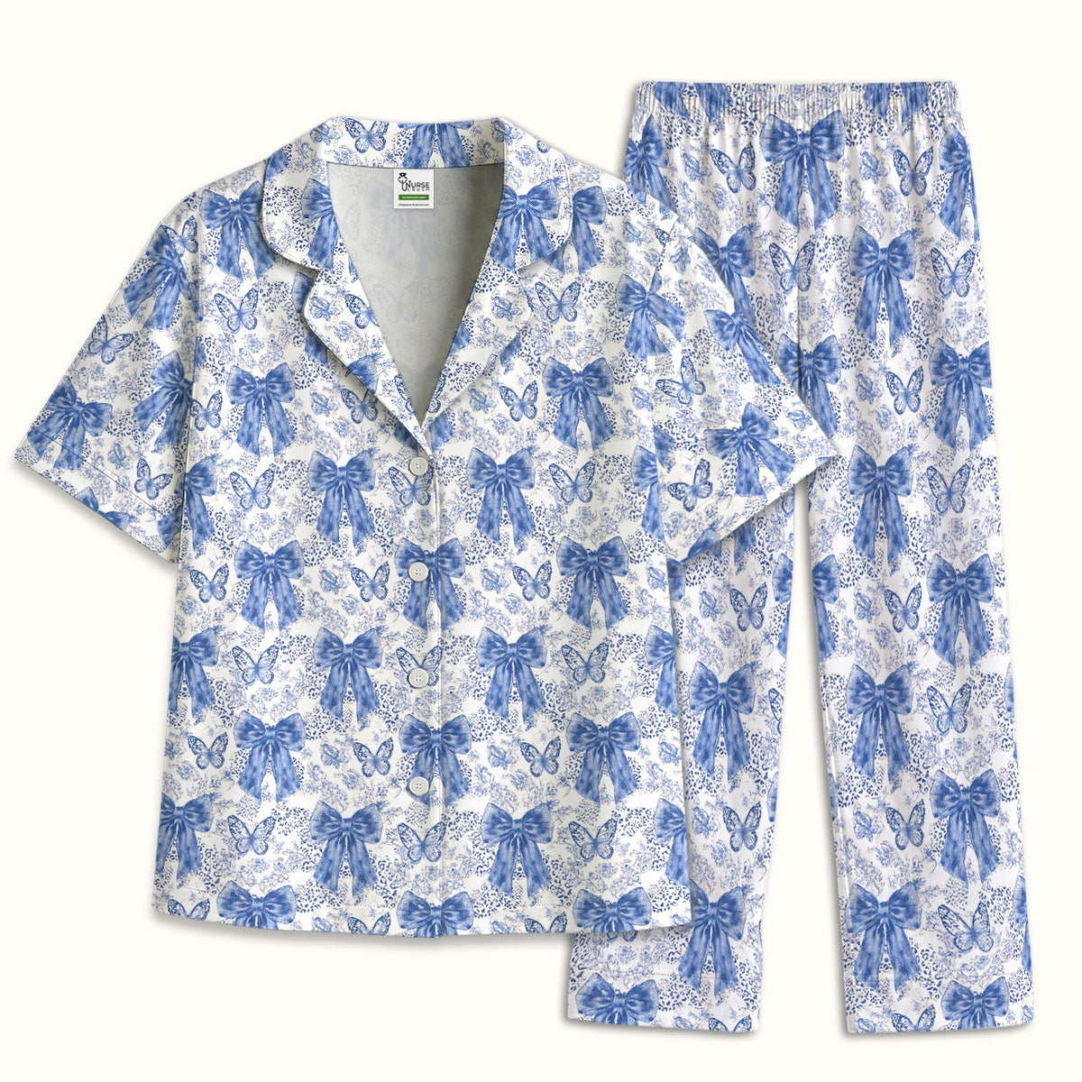 Blue Bow Butterfly Vintage Floral Pajama Set