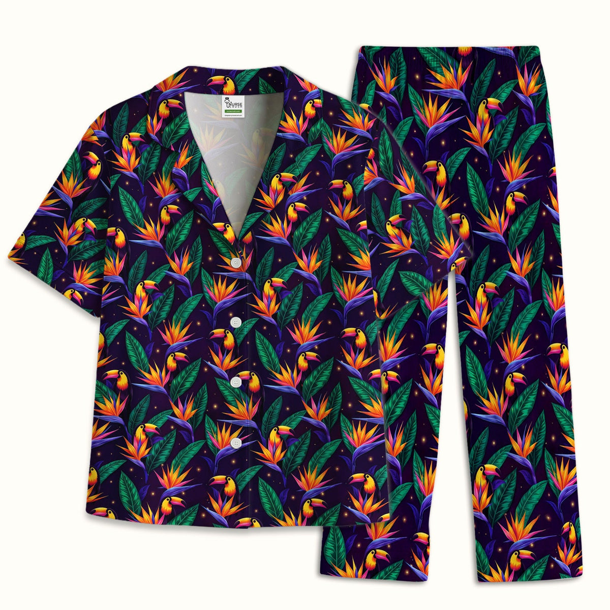 Tropical Toucan Paradise Leaves Pajama Set