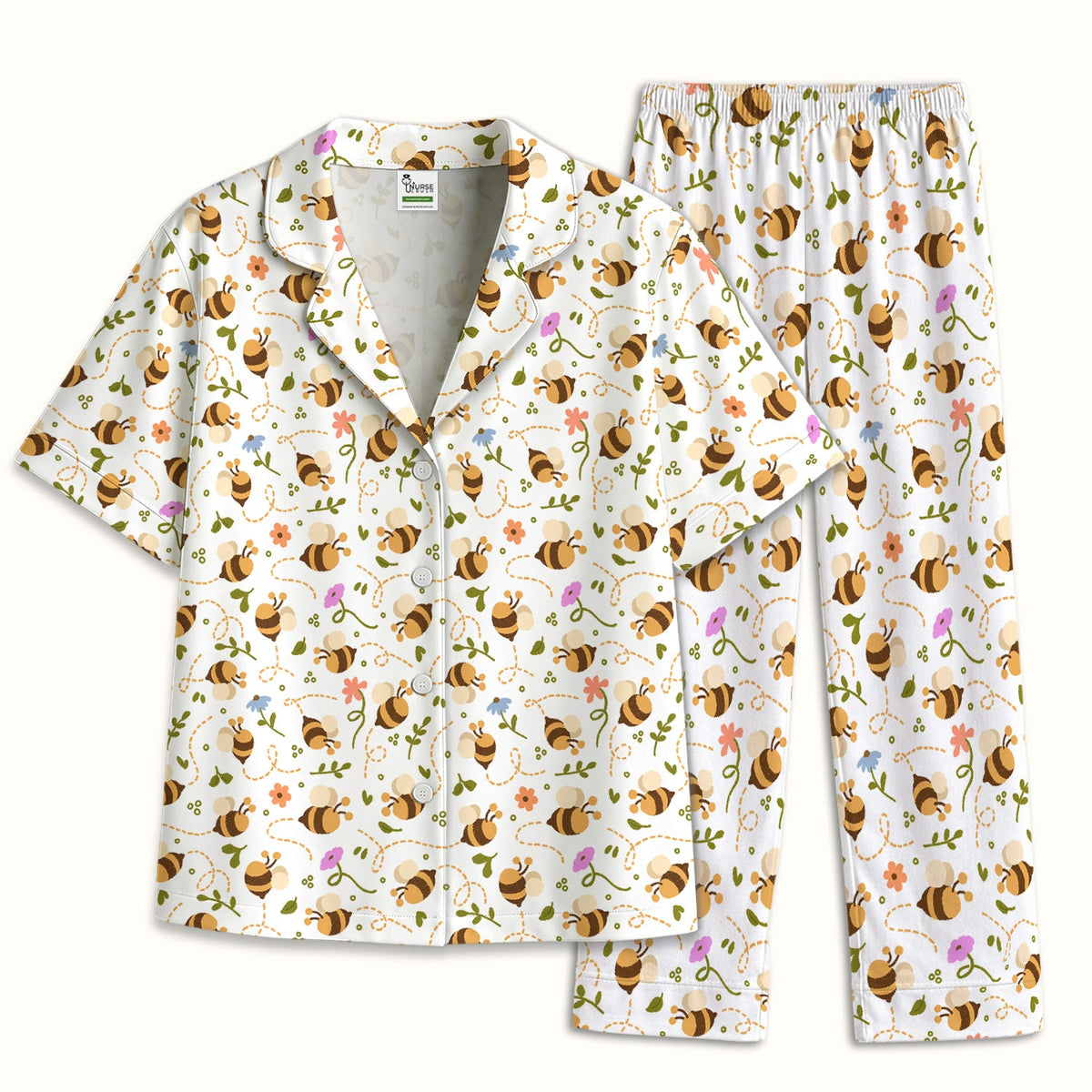 Bee Flying Floral Trail Garden Pajama Set