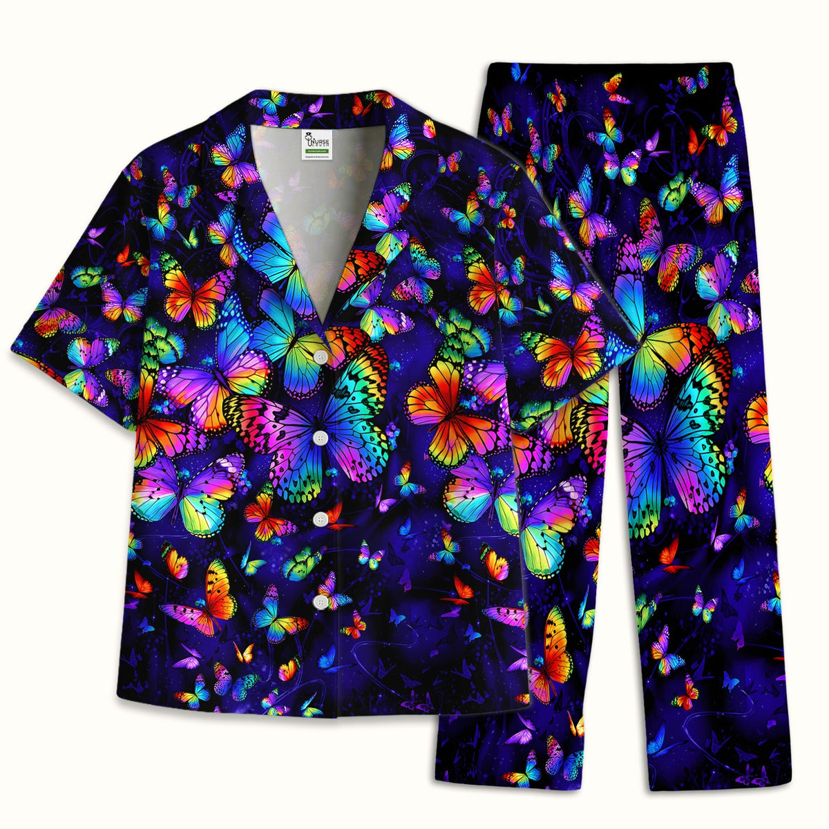 Vibrant Rainbow Butterfly Galaxy Pajama Set