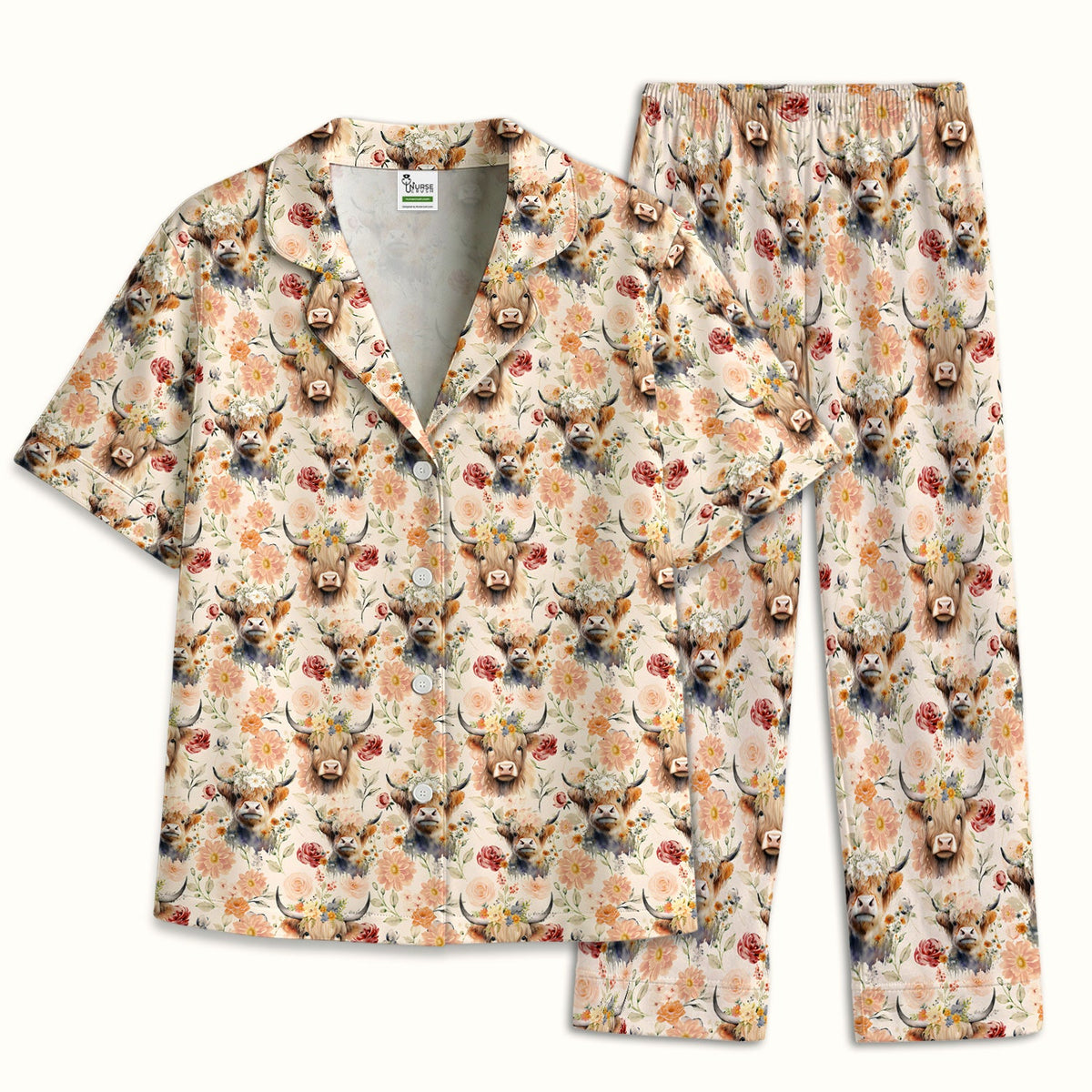 Highland Cow Floral Pajama Set