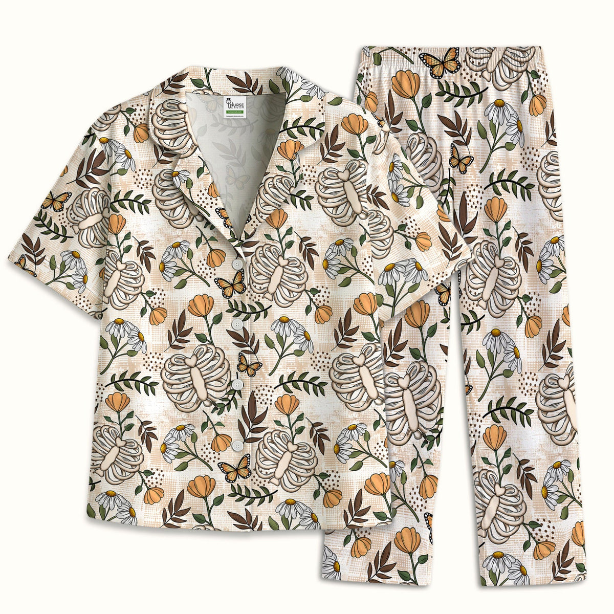 Skeleton Ribcage Daisy Butterfly Pajama Set
