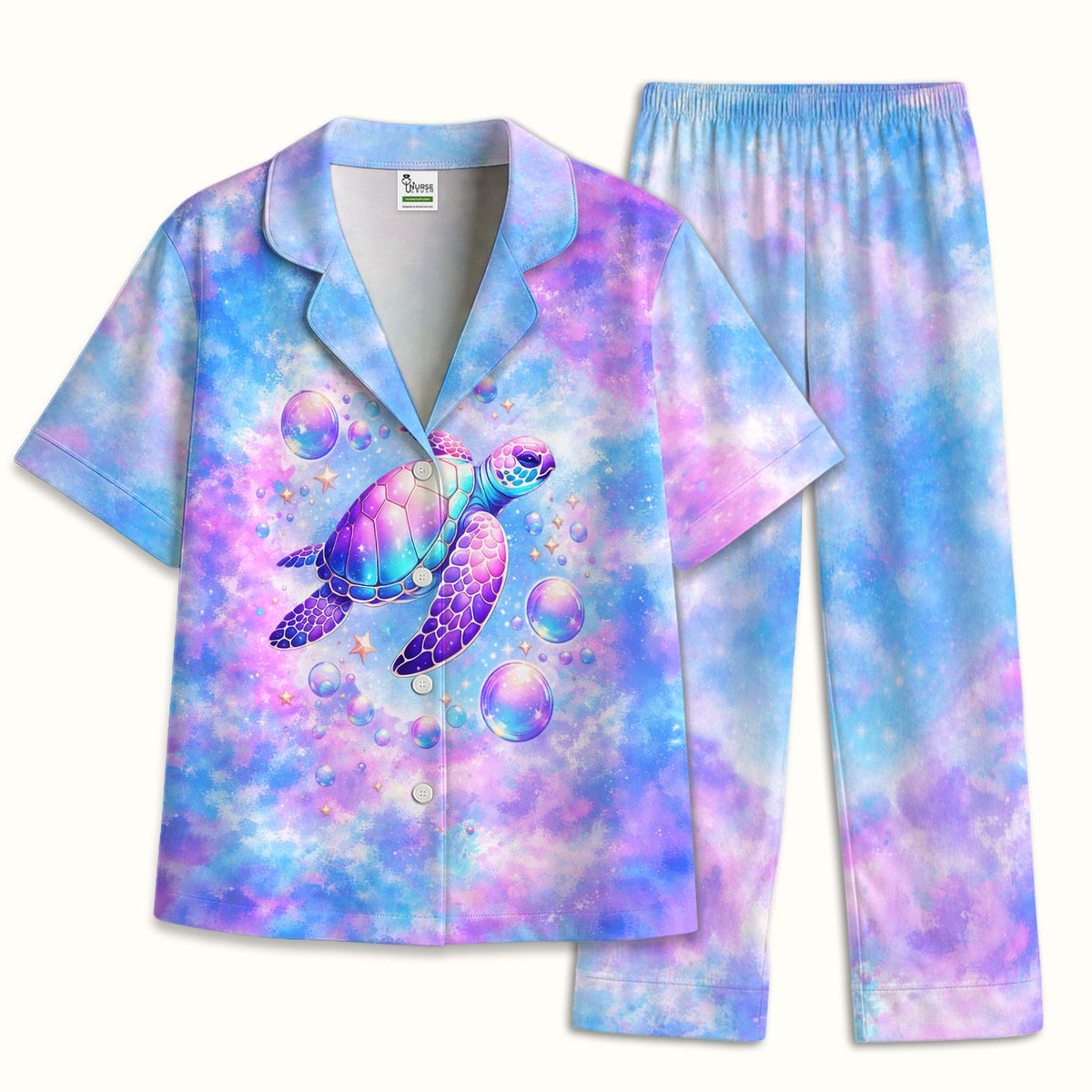 Pastel Galaxy Sea Turtle Bubble Nurse Pajama Set