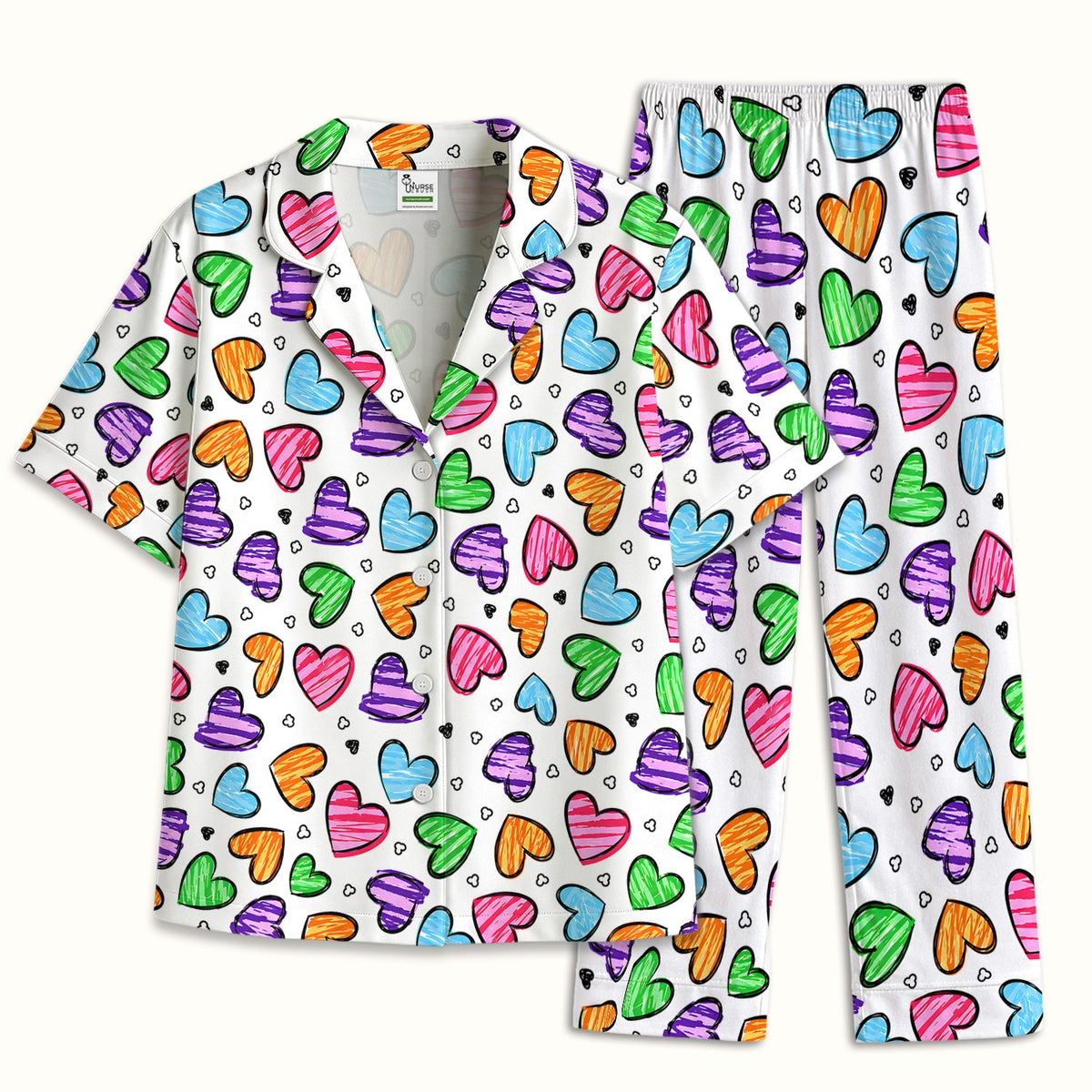 Colorful Doodle Heart Pajama Set