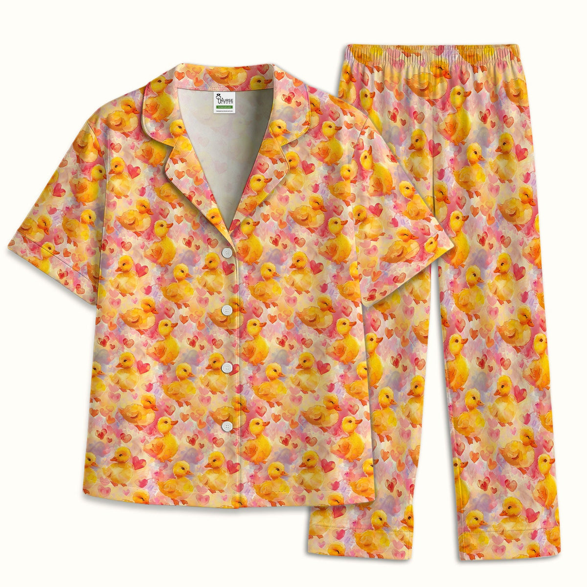 Duck Heart Watercolor Nurse Pajama Set
