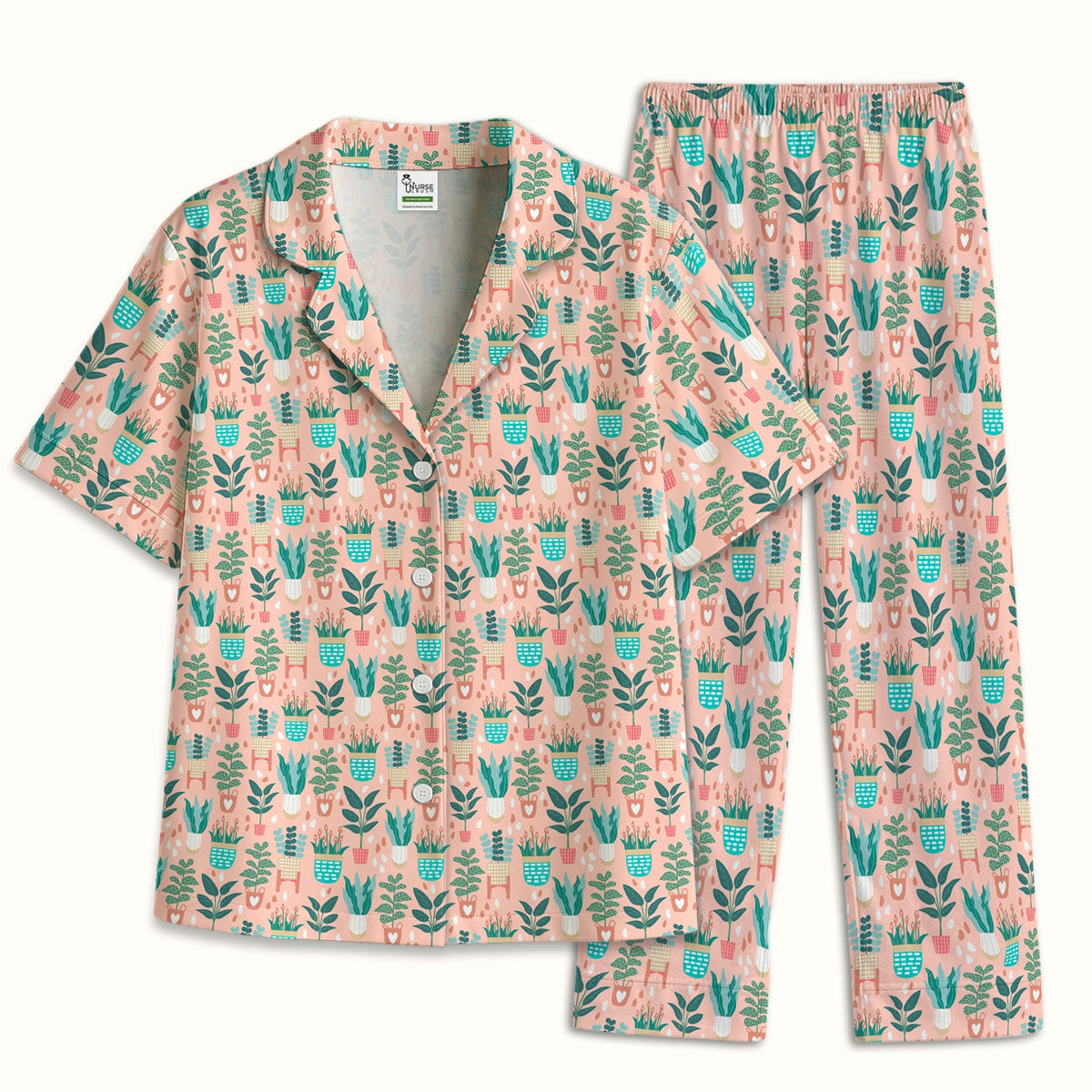 Potted Houseplant Leaves Pajama Set