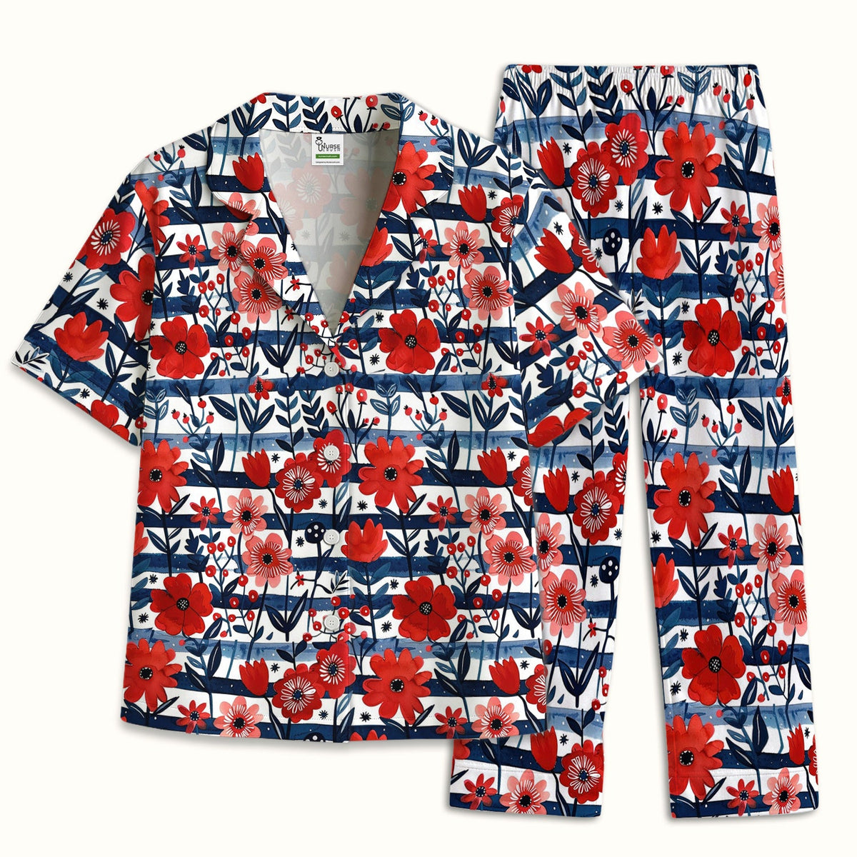 Red Poppy Navy Stripe Pajama Set
