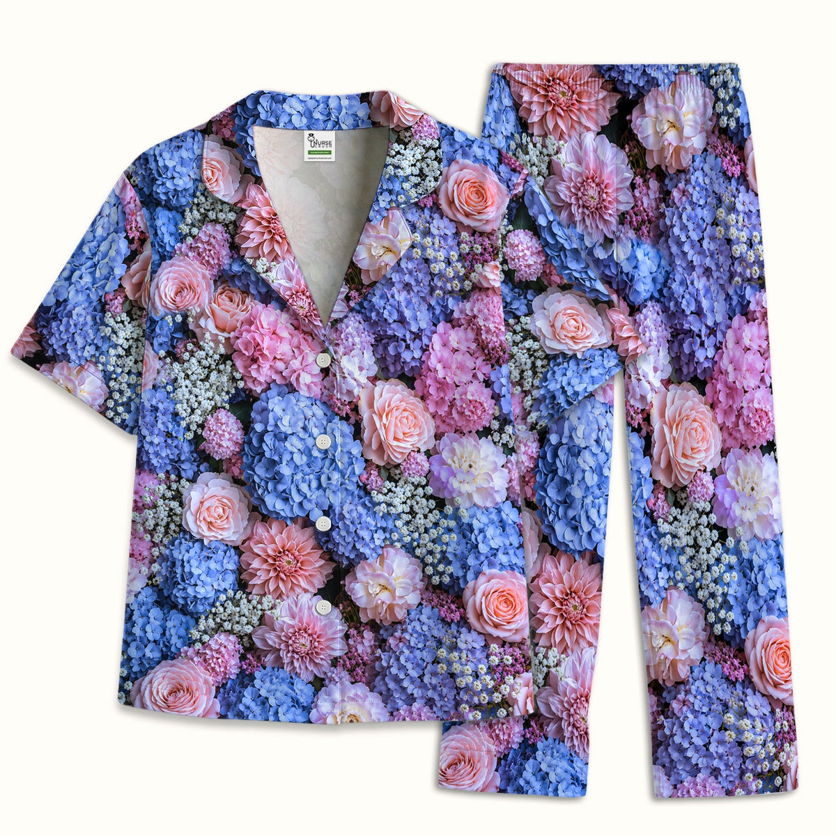 Pastel Hydrangea Rose Blossom Pajama Set