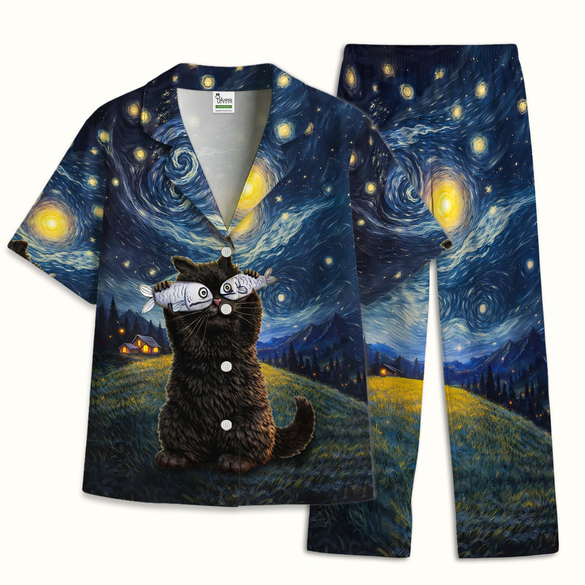 Starry Night Cat Pajama Set
