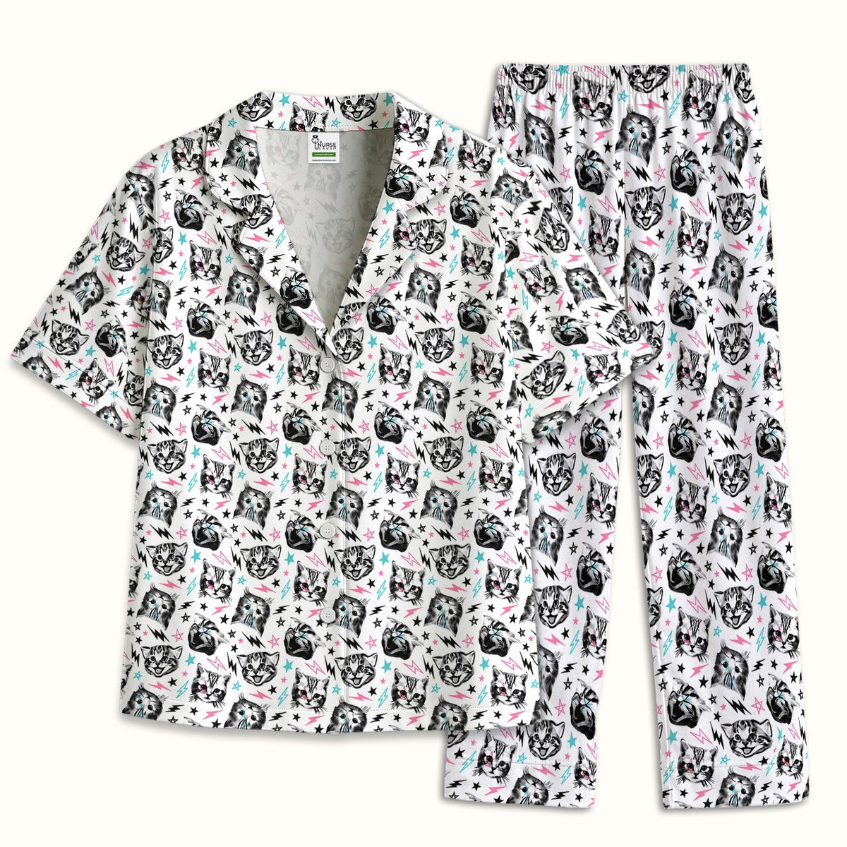 Cat Faces Lightning Pajama Set