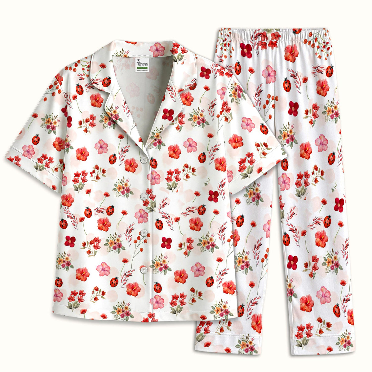 Red Ladybug Floral Garden Pajama Set