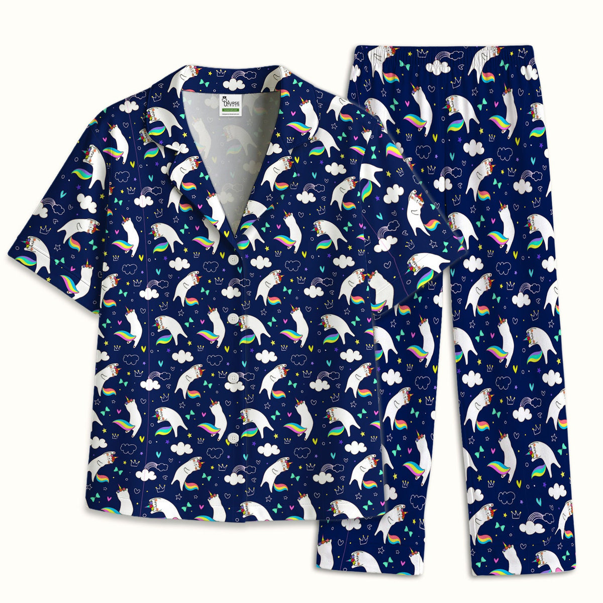 Unicorn Cat Rainbow Tail Clouds Pajama Set