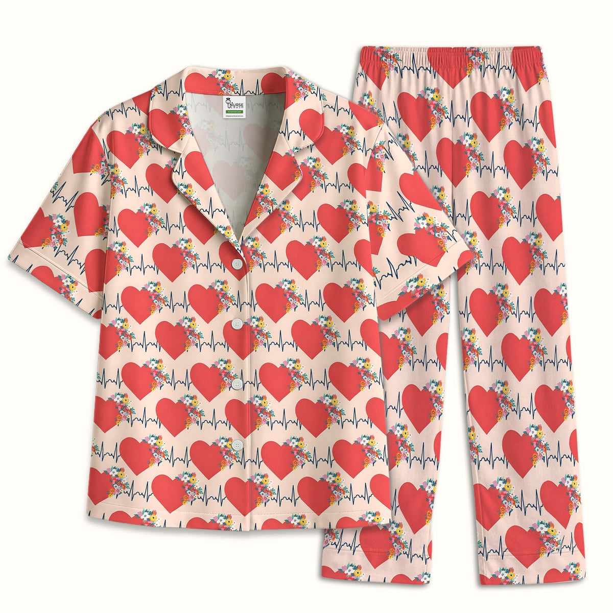 Heartbeat Floral Nurse Pajama Set