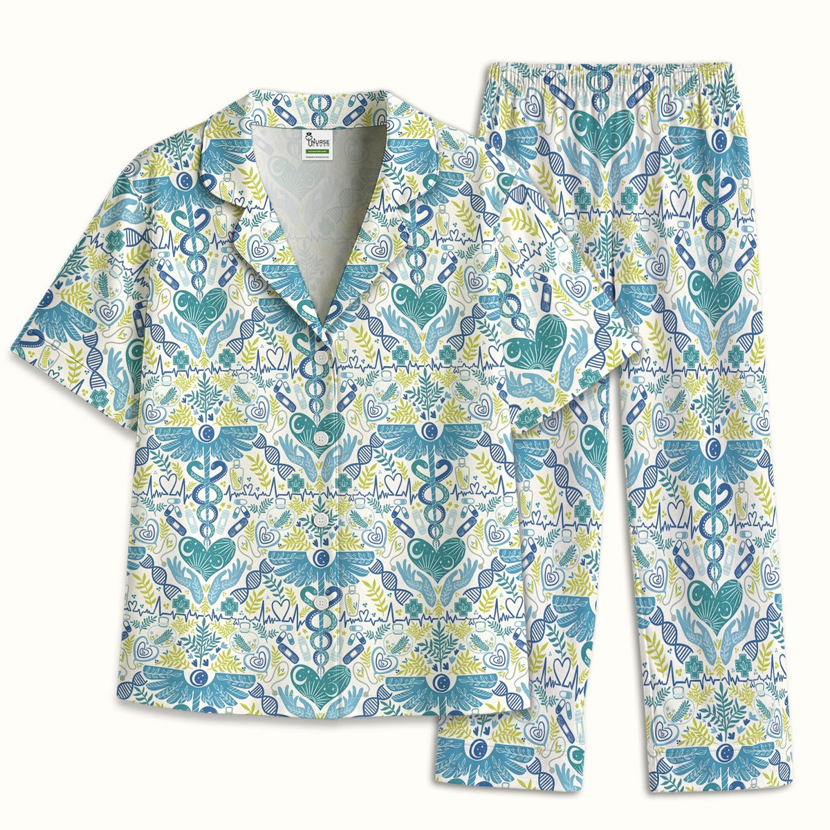 Botanical Caduceus Heart Nurse Pajama Set