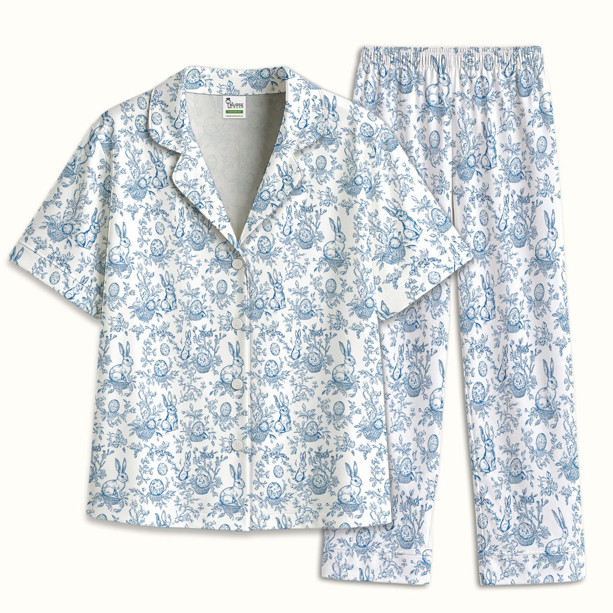 Bunny Floral Egg Toile Pajama Set - Easter Gift For Nurse