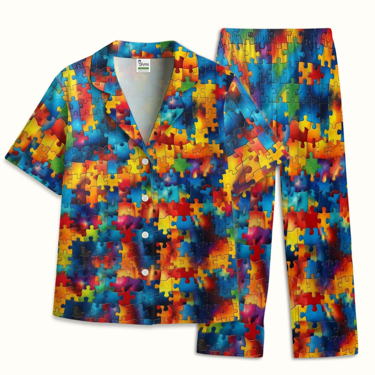 Rainbow Puzzle Piece Nurse Pajama Set