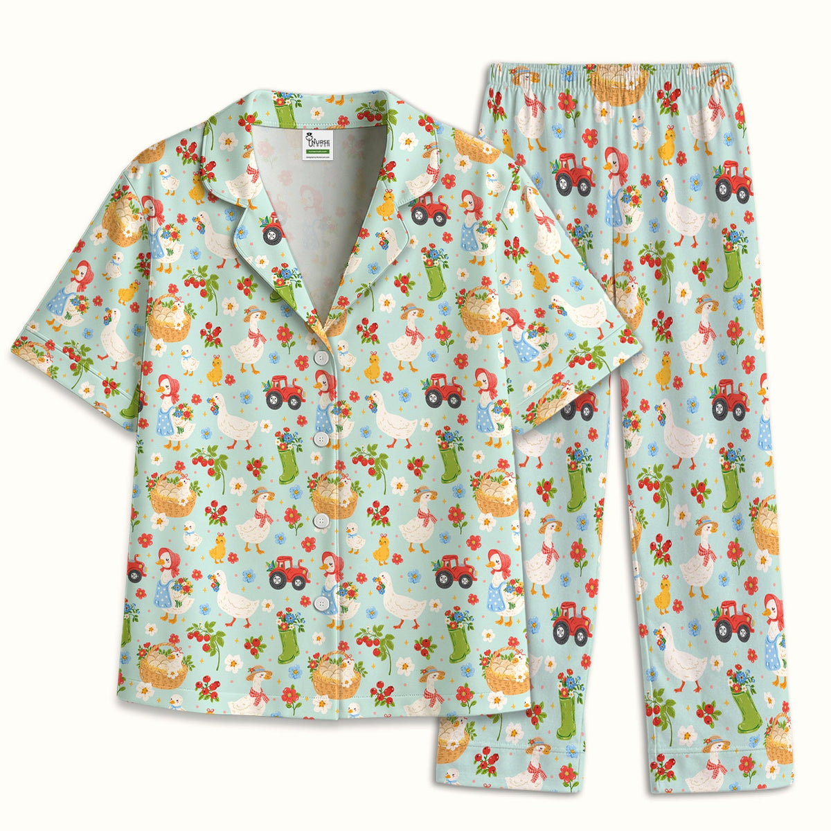 Farm Duck Chicken Tractor Flower Basket Pajama Set