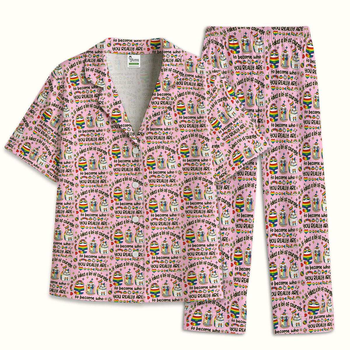 Nurse Rainbow Cat Courage Pajama Set