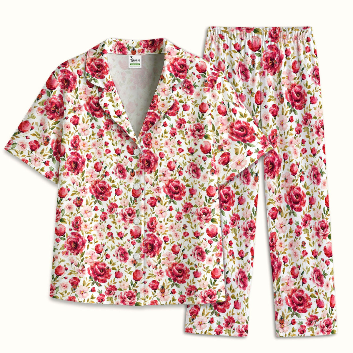 Pink Rose Ladybug Garden Pajama Set