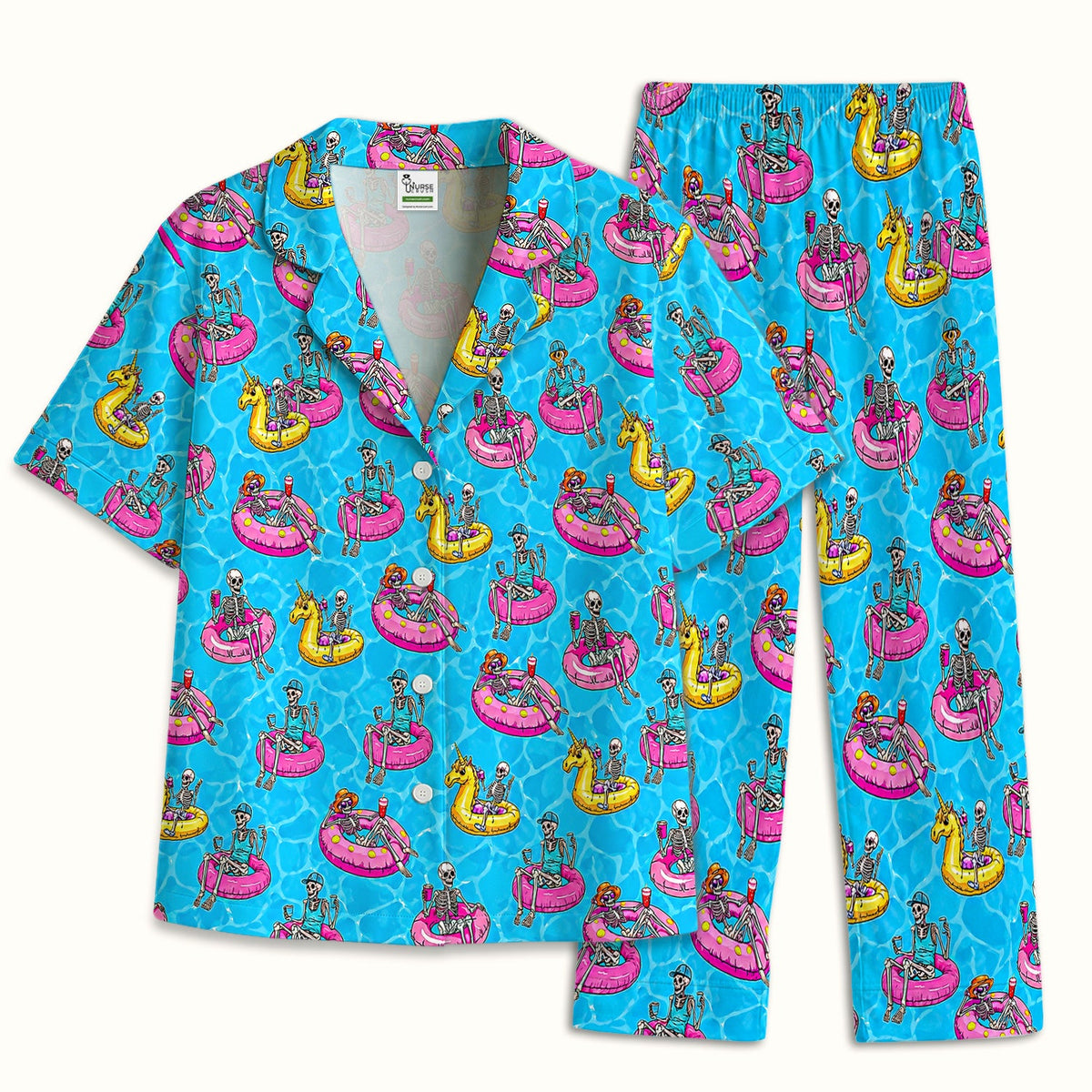 Summerween Skeleton Pool Float Pajama Set