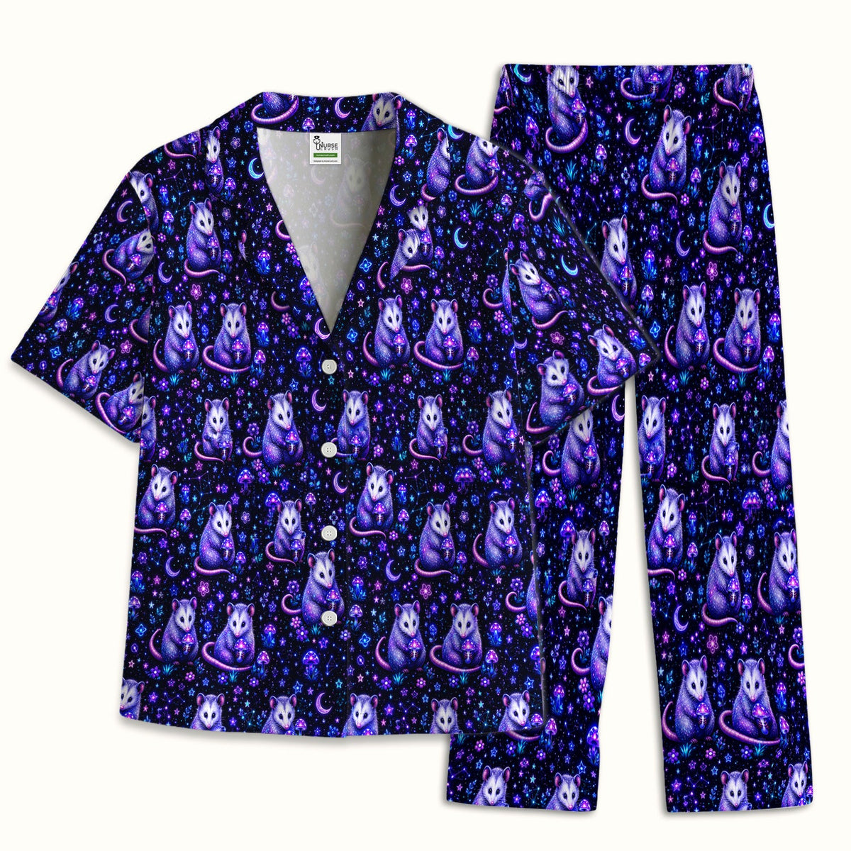 Neon Opossum Mushroom Galaxy Nurse Pajama Set