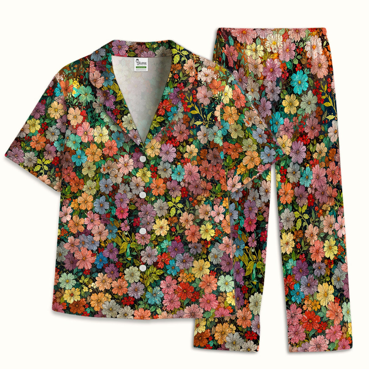 Colorful Wildflower Garden Bloom Pattern Pajama Set
